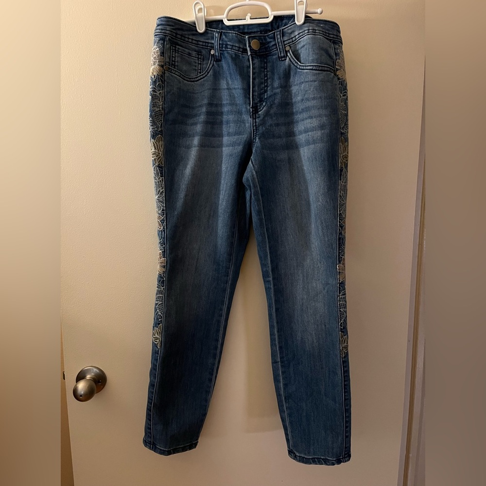 Christopher & Banks High Rise Blue Jeans with Floral Accents